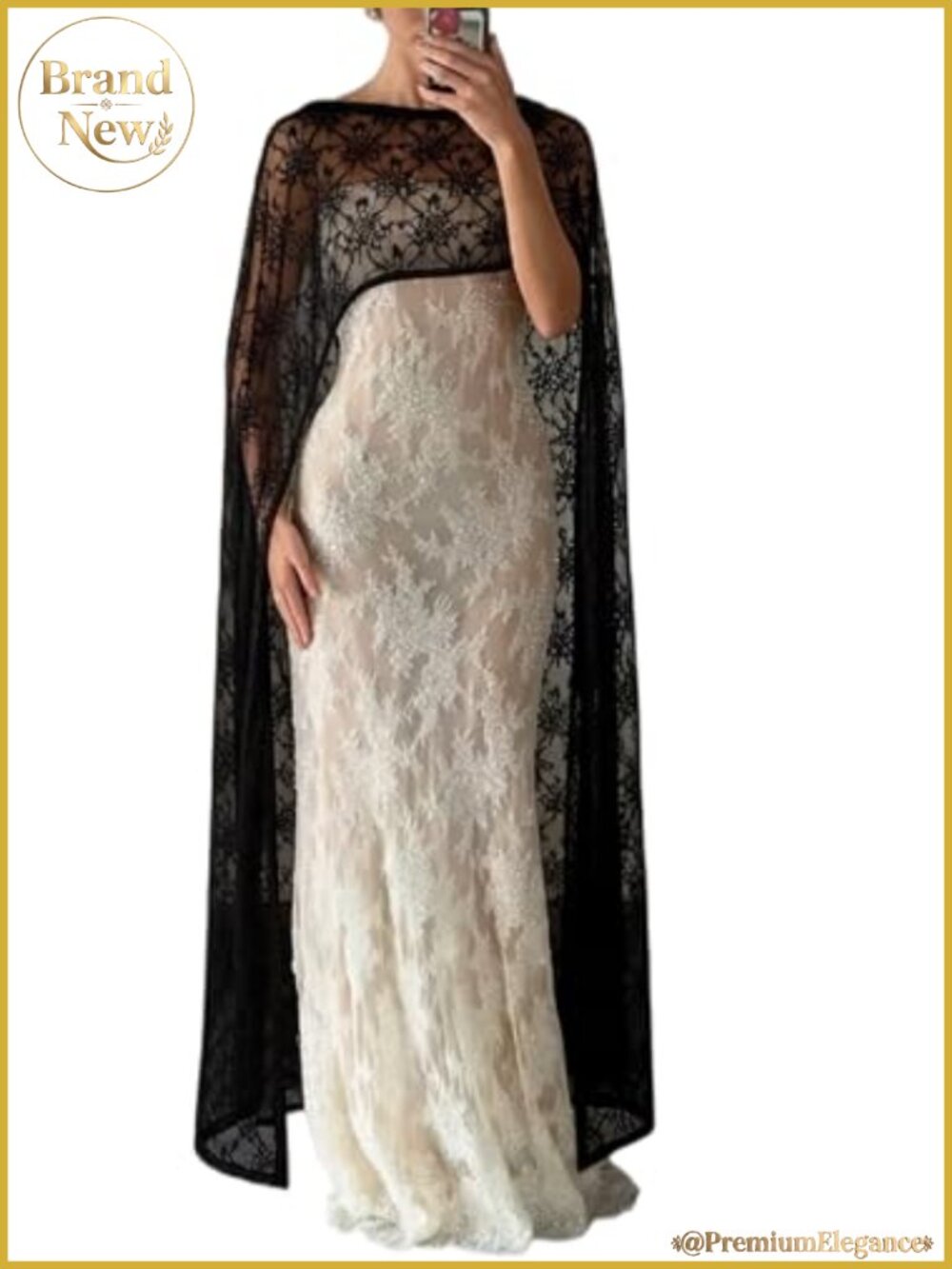 Floral Lace Sheer Capelet Wrap Shawl Poncho Floor Length Wedding Formal